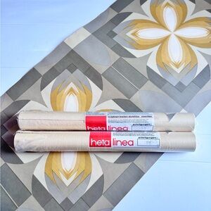 1970s Vintage Wallpaper Lot 3 Rolls Geometric Gold Gray Heta Linea